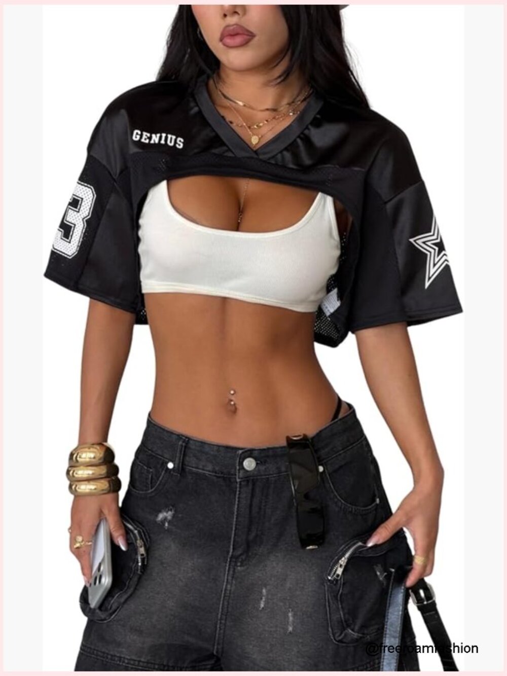 Oversized Crop Top Jersey Satin Mesh Spliced Drop Shoulder Y2K Streetwear
